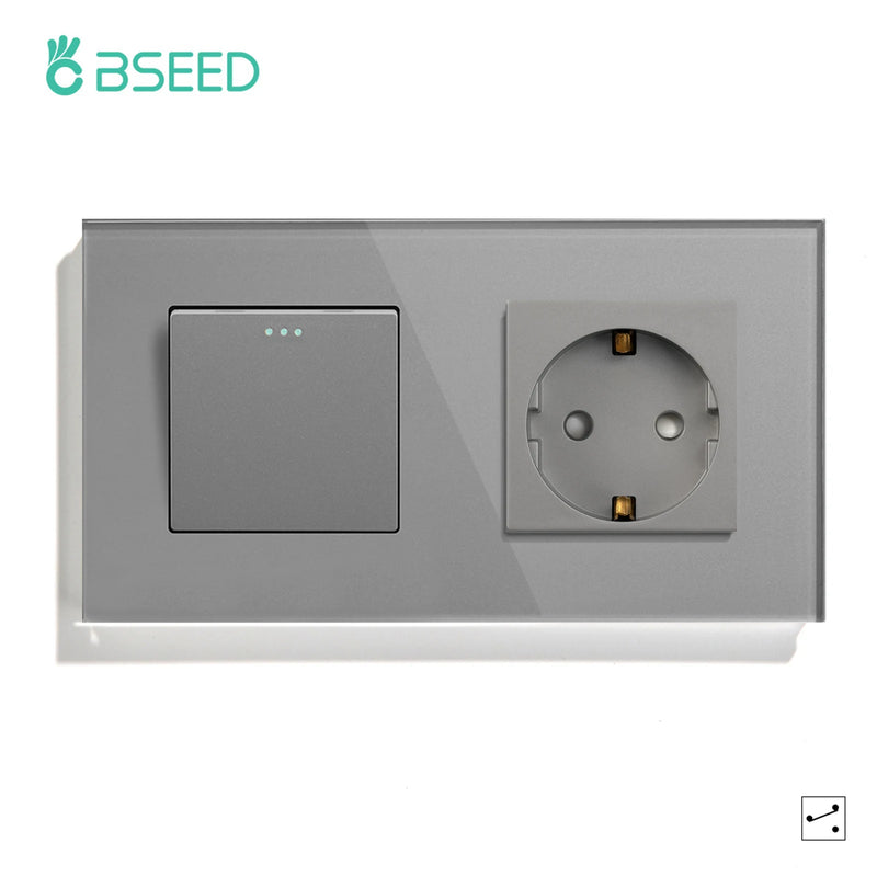 BSEED Mechanical Light Switch Wall Socket Glass Frame 1/2/3Gang 2Way Wall Switch Power Outlet Button Switches Wall Socket