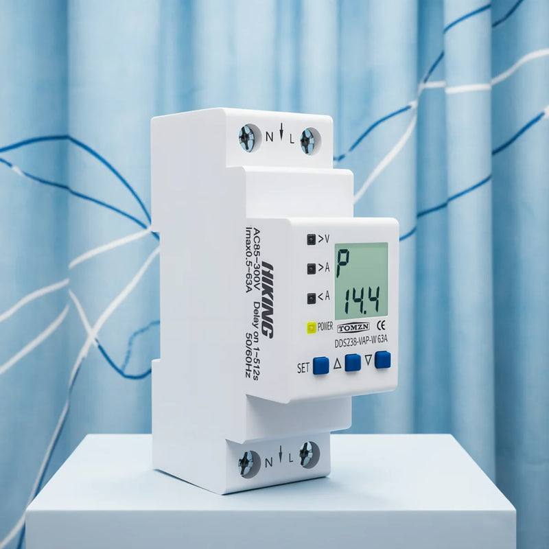TOMZN Adjustable Overvoltage Undercurrent Protector Relay 63A 110230V V-I-kW-kWh Multi-Function Display | Water Level Control