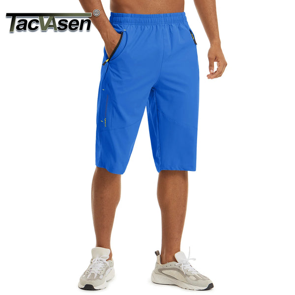 TACVASEN Men's 3/4 Long Pants Running Sports Capri Shorts Outdoor Walking Hiking Shorts Nylon Casual Below Knee Trousers Males