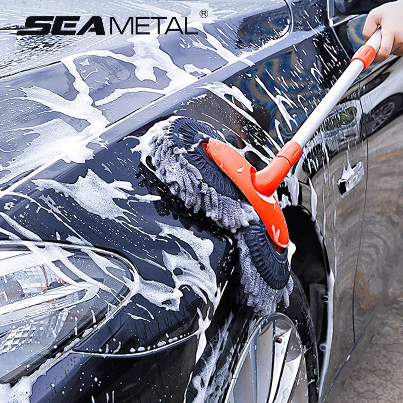 SEAMETAL Microfiber Car Wash Mop Double Brush Head Car Cleaning Brush Mop Three-Section Telescopic Car Home Wash Tools