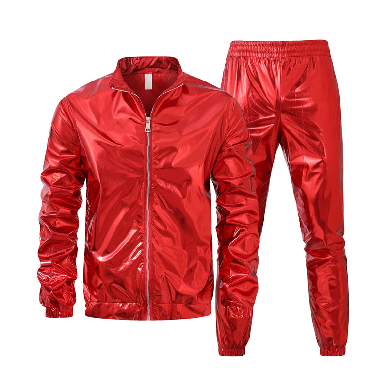 Gold Men's Stage Performance,Shiny Loose Long Sleeve Top With Long Pants,Silver Fashion Casual Suit