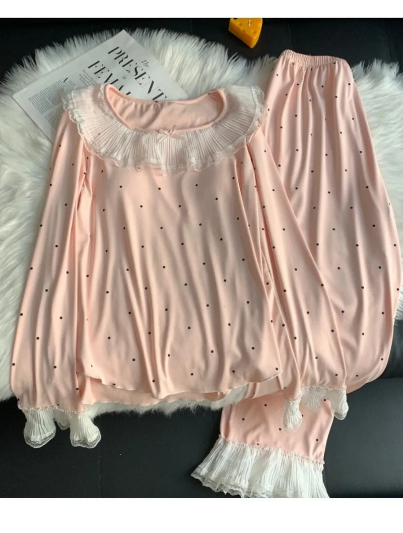 Pajama Nightwear for Woman Home Wear New Spring Autumn Sleepwear Ladies Casual Long-Sleeved Trousers Loungewear Suit Homewear