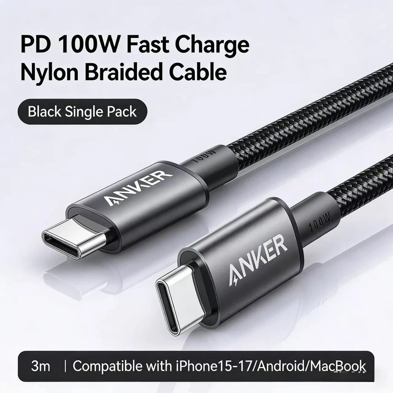ខ្សែសាក ANKER សម្រាប់ Apple 17/16/15 Pro Max ខ្សែសាកទិន្នន័យប្រភេទ C ពីរ 100W / 140W សាកលឿនខ្លាំង