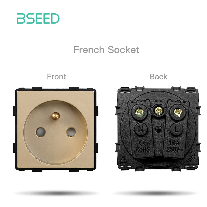 BSEED EU Standard Wall Light Switch Module Electrical Outlets Button Switch DIY Function Part Glass Panel Free Collocation Gold