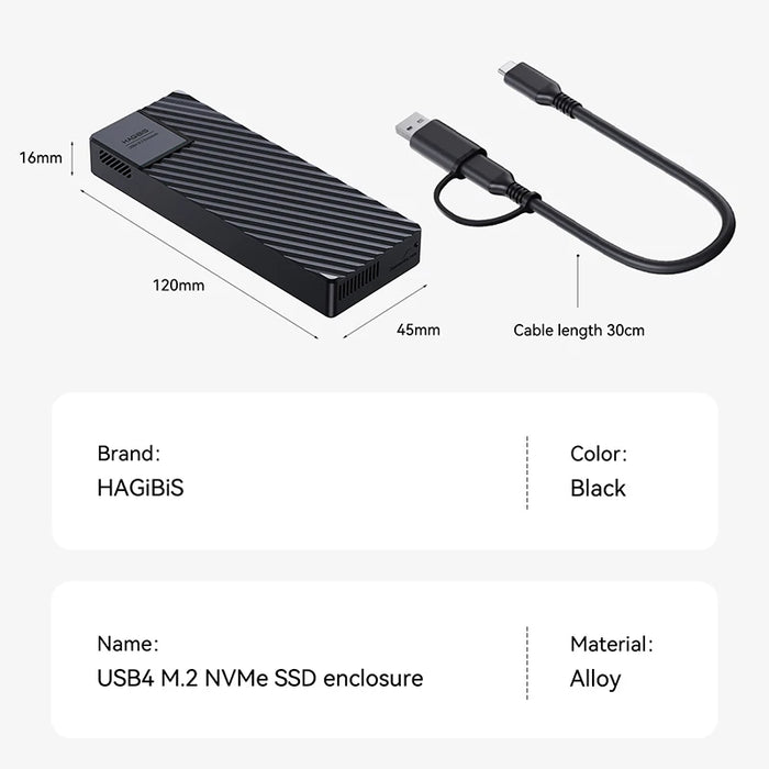 Hagibis USB 4.0 40Gbps M.2 NVMe SSD Enclosure Compatible with Thunderbolt 4/3 USB 3.2/3.1/3.0 ASM2464 External Hard Drive Case
