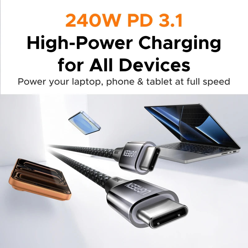 UGREEN PD3.1 240W USB C Braided Charging Cable 5A Fast Charging for Laptop MacBook Dell iPhone 18/17 Samsung 480Mbps Data Cord