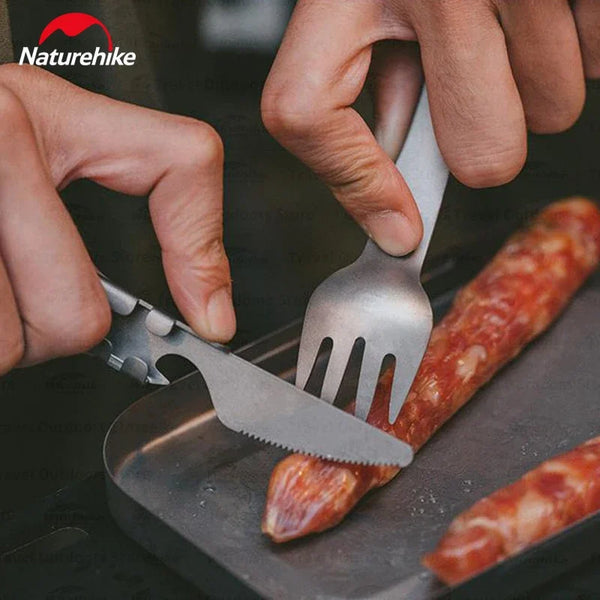 សម្ភារៈបោះតង់ Naturehike Titanium កាំបិត សម ស្លាបព្រា ឈុត 3 ក្នុង 1 សម្រាប់ក្រៅផ្ទះ សម្ភារៈប្រើប្រាស់ច្រើនមុខងារ សម្ភារៈសម្រាប់ធ្វើម្ហូប