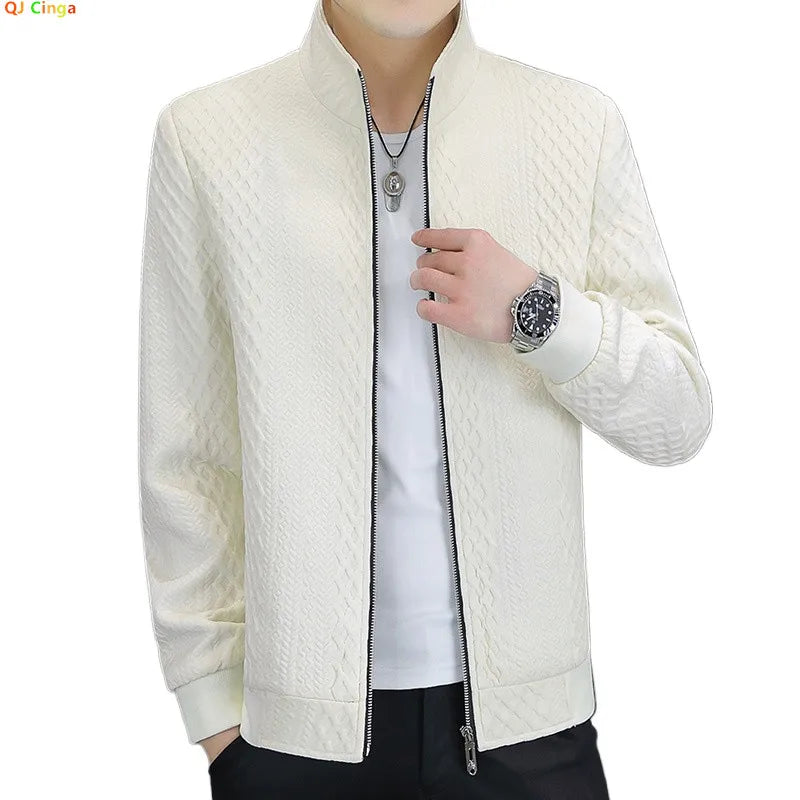 2026 Spring New Arrival Men's Long-Sleeve Jacket Zipper-Front Stand Collar Coat Asian Sizes Available in Black and Beige