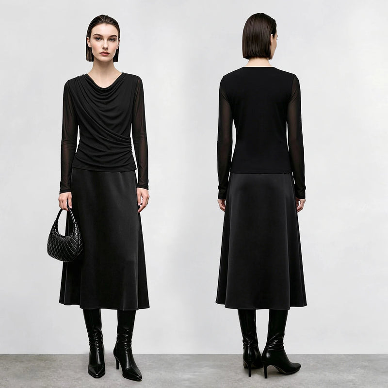 Amii Breathable T Shirts Woman 2026 Autumn New Slim Fit Cowl Neck Long Sleeve Tees Elegant Casual Versatile Womens Tops 12613008