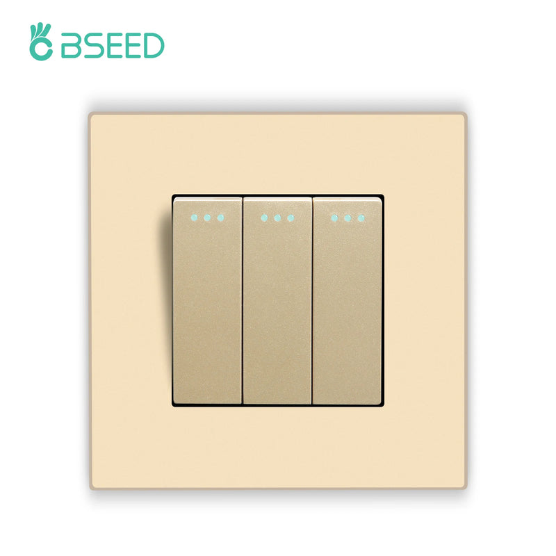 BSEED 1/2/3Gang 1Way Mechanical Light Switch Plus Electrical Outlets Plastic Frame Wall Switch On Off Power Socket