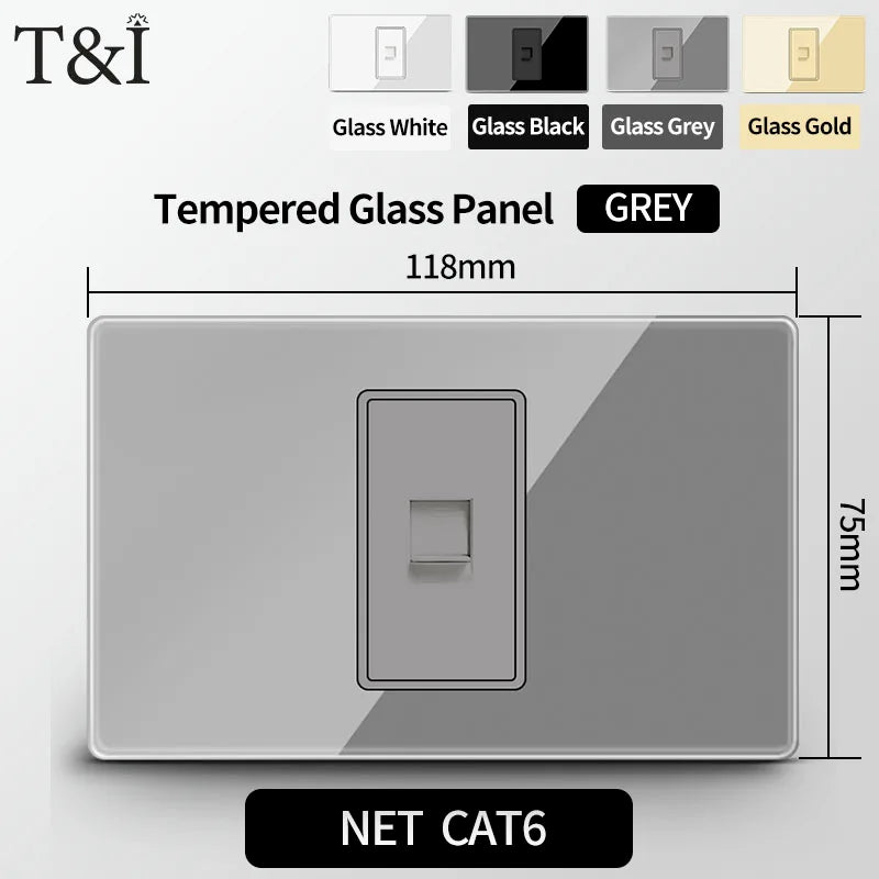 T&I Wall Switch Sockets With USB TypeC  Fast Charging, Italy Socket , Chile Schuko Outlet, Tempered Glass Panel for Home