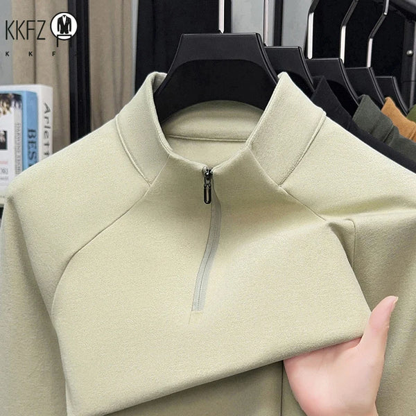 Mock Neck Half Zip Fleece Long Sleeve Shirt For Men Soft Warm Thermal Top Slim Fit Casual Autumn Layering Outfit