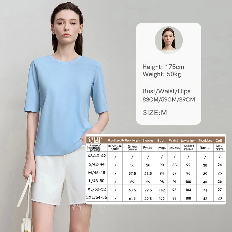 AMII Minimalist Cotton Black T-Shirt for Women 2025 Office Lady O Neck Plain Knit Tee Tops Female Clothes Summer Wear 12522172