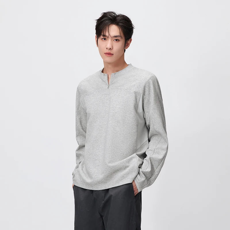Semir Men Tshirt Long Sleeve Half Placket Textured Crew Neck Knit 2026 Autumn Couple Letter Print Casual Top Daily Wear