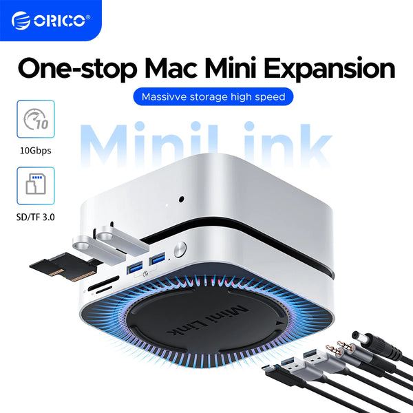 ORICO MiniLink Type C Hard Drive Enclosure Docking Multi-Interface Converter SD/TF4.0 USB4 Transfer Designed for MacMini M4 Dock