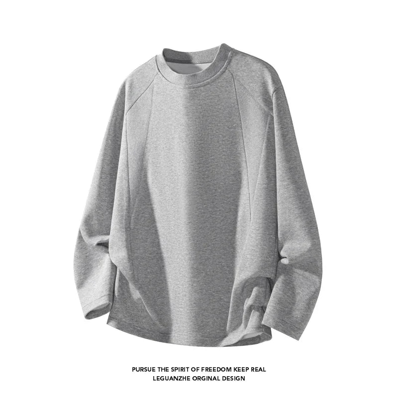 Mens Casual Crew Neck Long Sleeve T Shirt Vertical Panel Weave Tailored Cut For Weekend Gathering Outdoor Activity Scenes