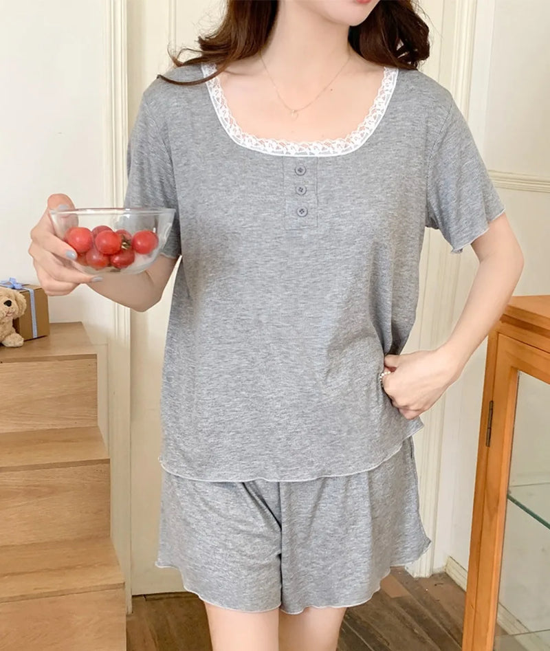 Modal Short Sleeve Sleepwear Woman Night Clothes 2 Piece Set Chest Cup Pajama Thin Summer Women's Suit Night Wear Female Pijama