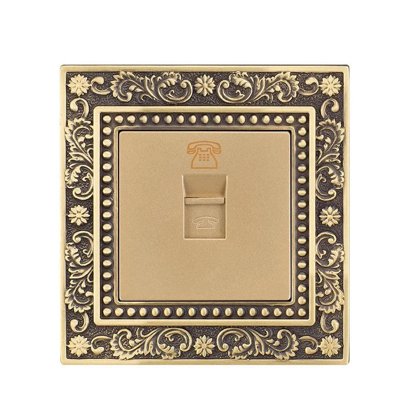 Luxury European retro Metal Button Switch panel,EU France Standard copper Wall socket,Universal light home switch power outlet