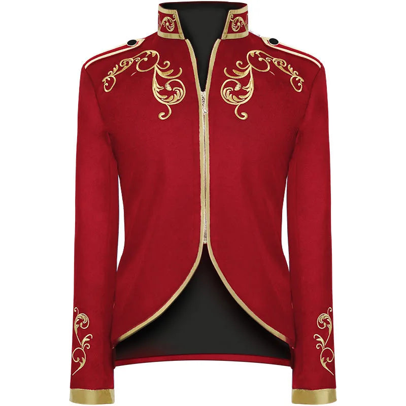 2026 New Halloween Men's Fashion Jacket, Blue Court Prince Embroidered Coat, Red Black White Purple Green Available Jackets