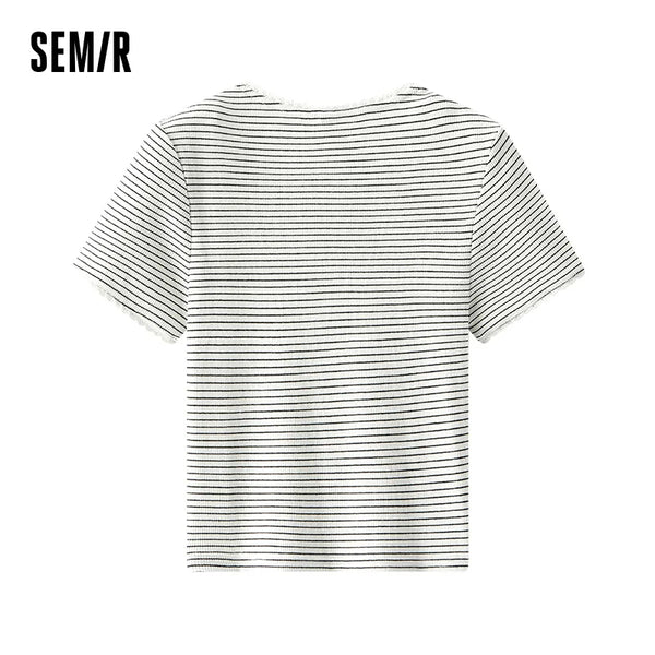 អាវយឺតនារី Semir ឆ្នាំ ២០២៦ កអាវខ្លី ចរ ស្ដើង ឆ្នូត ឆើតឆាយ ទន់ភ្លន់ ធម្មតា ទន់