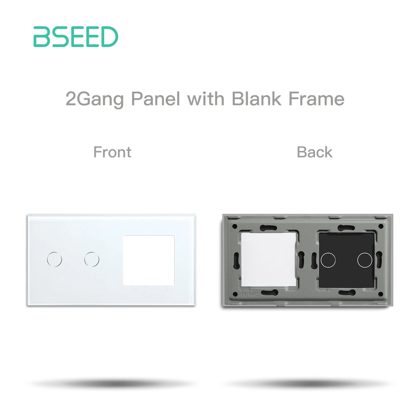 BSEED  EU Standard 1/2/3Gang Glass Panel Frame For Touch Switch Wall Sockets With Metal Frame White Black Golden 157mm