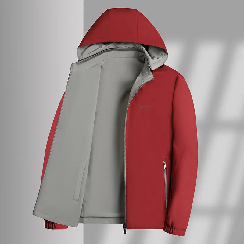 2026 Men's Red Long-Sleeve Hooded Jacket; The Coat Can Be Worn Inside Out, and The Hood Is Removable.