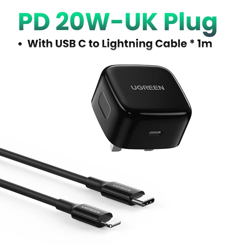 【UK Plug】UGREEN Quick Charge 4.0 3.0 QC PD Charger 20W USB Type C Fast Charger for iPhone 15 14 13 Pro Xiaomi Phone PD Charger