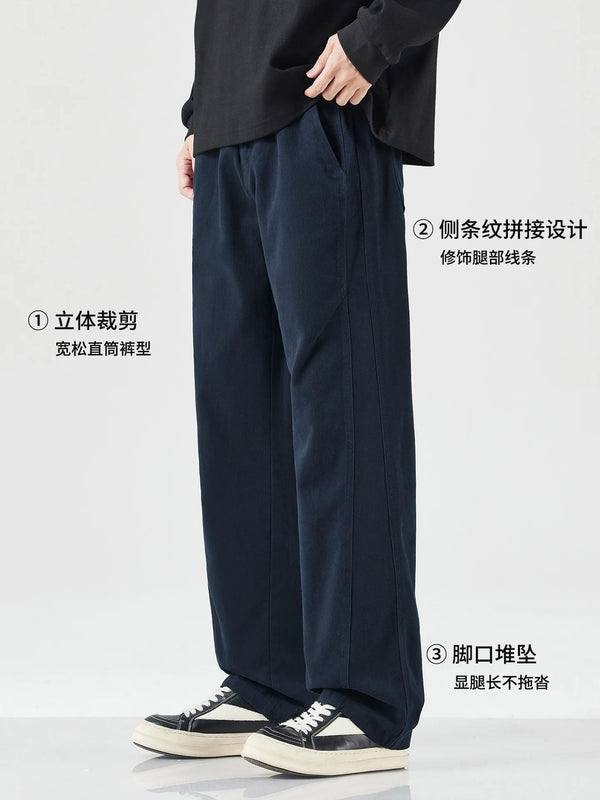 DUKEEN Heavyweight 100% Cotton Straight-Leg Pants for Men Loose Fit Cargo Trousers Vintage Workwear Fall Winter Casual Pants