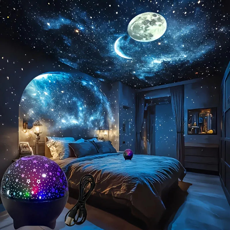 Star & Moon Projector Galaxy Projector Night Light Bedroom Party Star and Moon Wall Ceiling Decor Children's Gift Christmas Gift