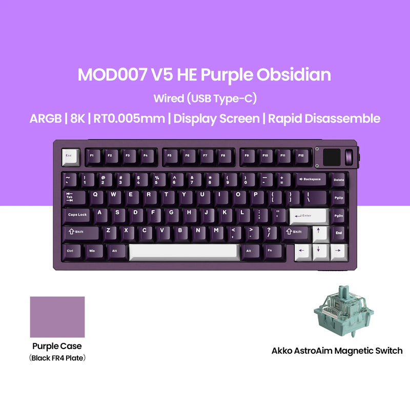 Akko MOD007 V5 HE Magnetic Keyboard with Display Screen 75% Rapid Trigger 0.005mm 8K RGB Gaming Mechanical Keyboard Aluminum CNC