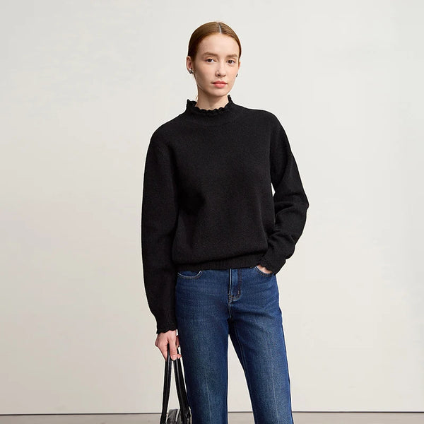 Amii Pullovers Sweater For Woman 2026 Winter New Commuter Elegance Semi-turtleneck Knitwear Loose Versatile Knitted Top 12524103