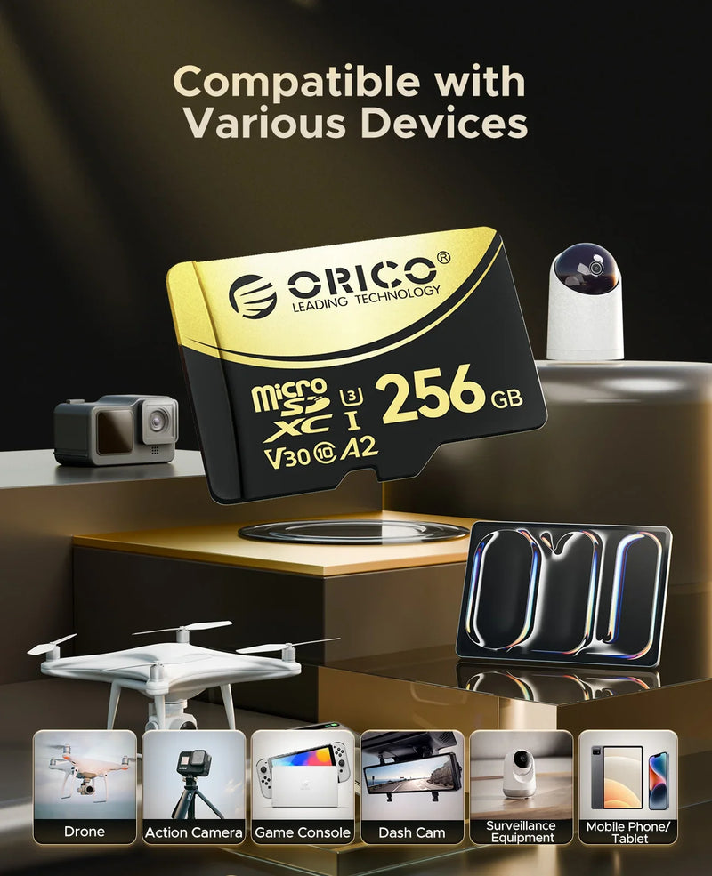 ORICO Micro SD Card TF Memory Card 512GB microSDXC Up to 180 MB/s Full HD and 4K UHD C10, U3, V30, A2, for GoPRO DJI Drone