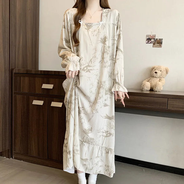 រ៉ូបគេងសម្រាប់ស្ត្រី រ៉ូបគេងដៃវែងធម្មតា រលុង សម្លៀកបំពាក់នៅផ្ទះ និទាឃរដូវ រដូវស្លឹកឈើជ្រុះ រ៉ូបគេងកប្បាសសម្រាប់ស្ត្រី រ៉ូបសម្រាប់ស្លៀកចូលបន្ទប់