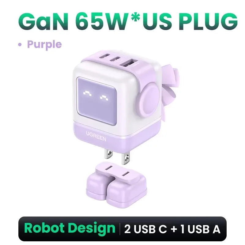 【US Plug】UGREEN100W 65W 30W GaN Charger Robot Design QC4.0 3.0 PPS for iPhone 18 17 16 Pro Macbook Laptops Tablet iPad Samsung