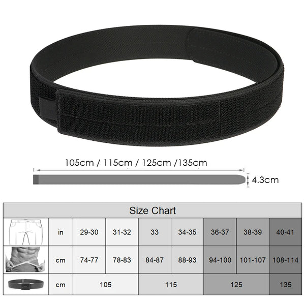 VATLTY 4.3cm Tactical Inner Belt for Men Premium Nylon Rigid Hook & Loop Straps 105cm to 135cm Unbuckled Belt Male Waistband