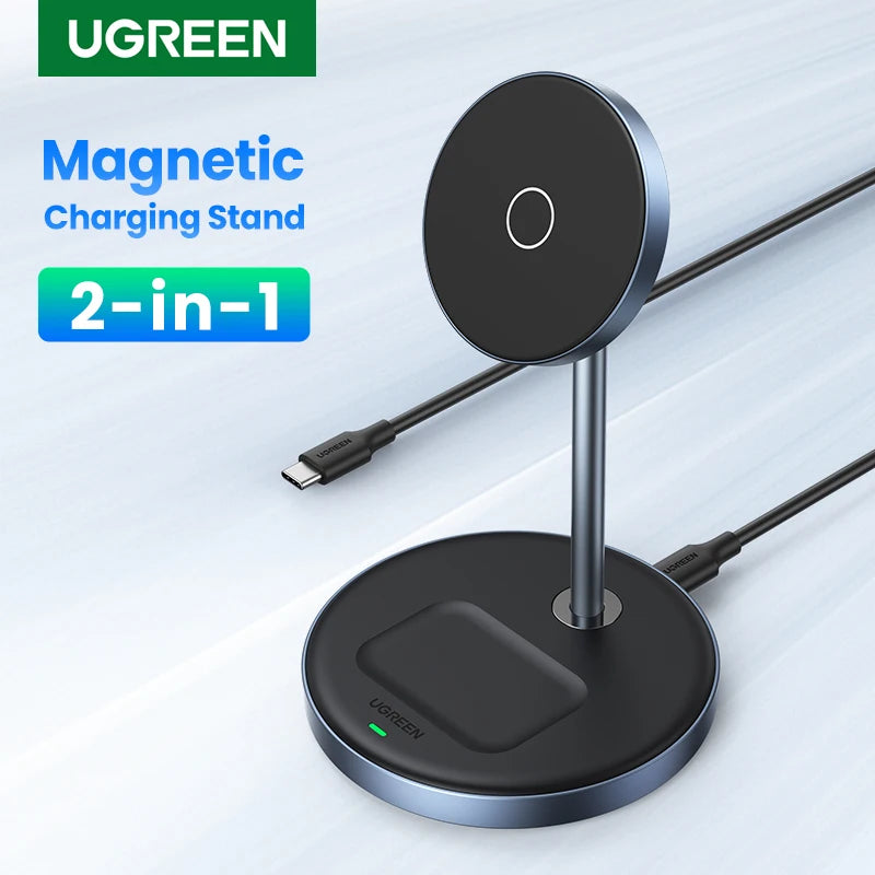 UGREEN Magnetic Wireless Charger Stand 15W Max 2-in-1 Charging Stand For iPhone 16 17 Pro Max/iPhone 14/AirPods Fast Charger