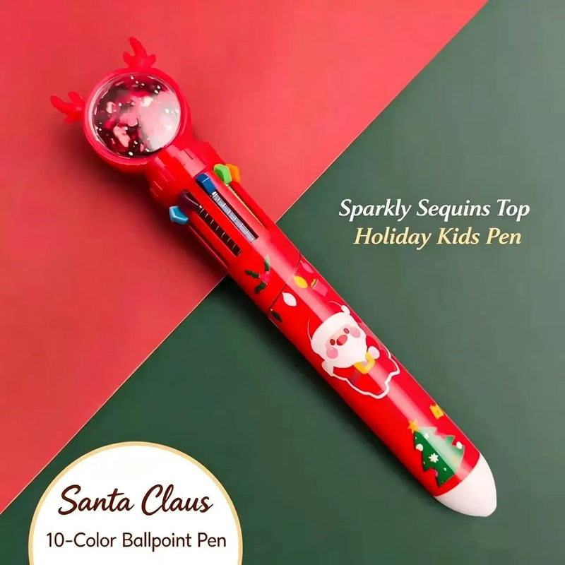 2026 Christmas Press-on Coloured Pens Ballpoint Pens Student Santa Press-on Ballpoint Pens Christmas Stationery 10 Colours 0.5mm