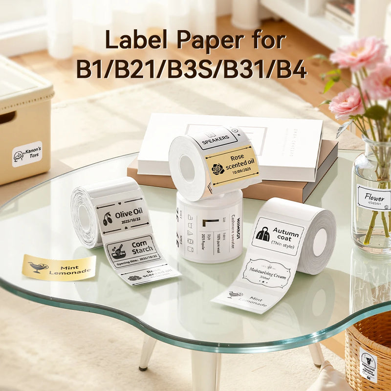 1 Roll NIIMBOT White/Cold Thermal Adhesive Label for B1 B21 B3S B31 B4 Anti-Oil Tear-Resistant Price Tag Home Bussiness Use