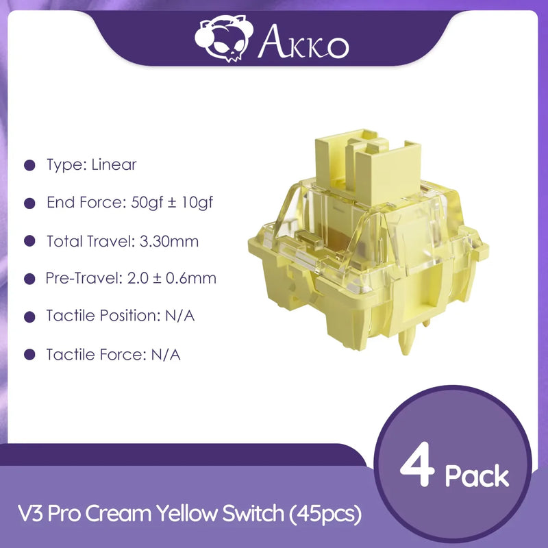Akko V3 Cream Yellow Pro Switch 5 Pin 50gf Linear Switch with Dustproof Stem Compatible with MX Mechanical Keyboard (45 pcs)