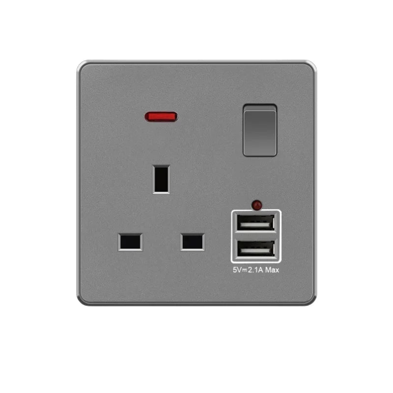 Grey UK USB Plug type c 18W Fast Charging Wall Socket, Universal 3.1A USB C socket, Water heater electrical light switch panel