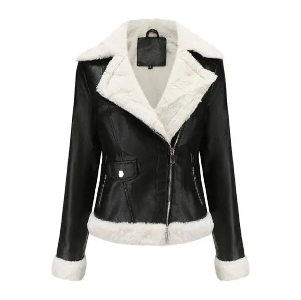 2026 Winter Women Yellow PU Leather Jacket, Black Slim-Fit Fleece Lined Faux Leather Coat, Thicken Warm Moto Biker Jacket Mujer.