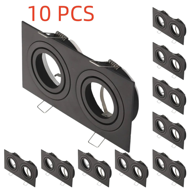 JOYINLED 1/10PCS Black White Double Head Recessed Spotlight Frame Square LED Ceiling Downlight Trim Fixture GU10 MR16 Housing