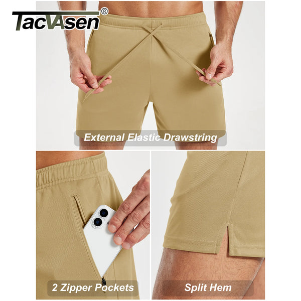 TACVASEN Men's Athletic Running Shorts Mesh Quick Dry Lightweight 5 inches Drawstring Gym Workout Shorts with Zipper Pockets