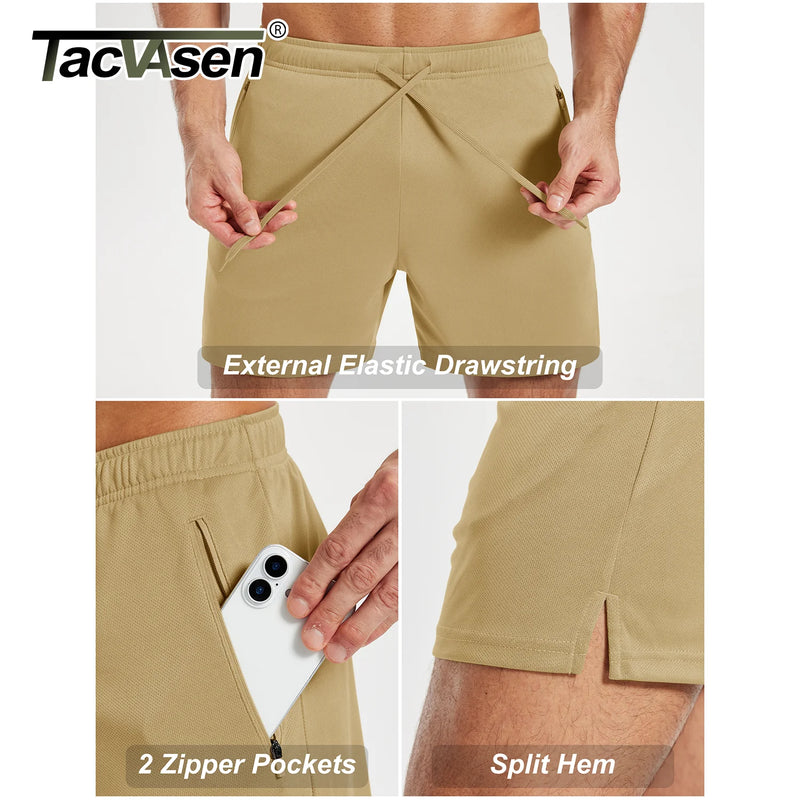 TACVASEN Men's Athletic Running Shorts Mesh Quick Dry Lightweight 5 inches Drawstring Gym Workout Shorts with Zipper Pockets