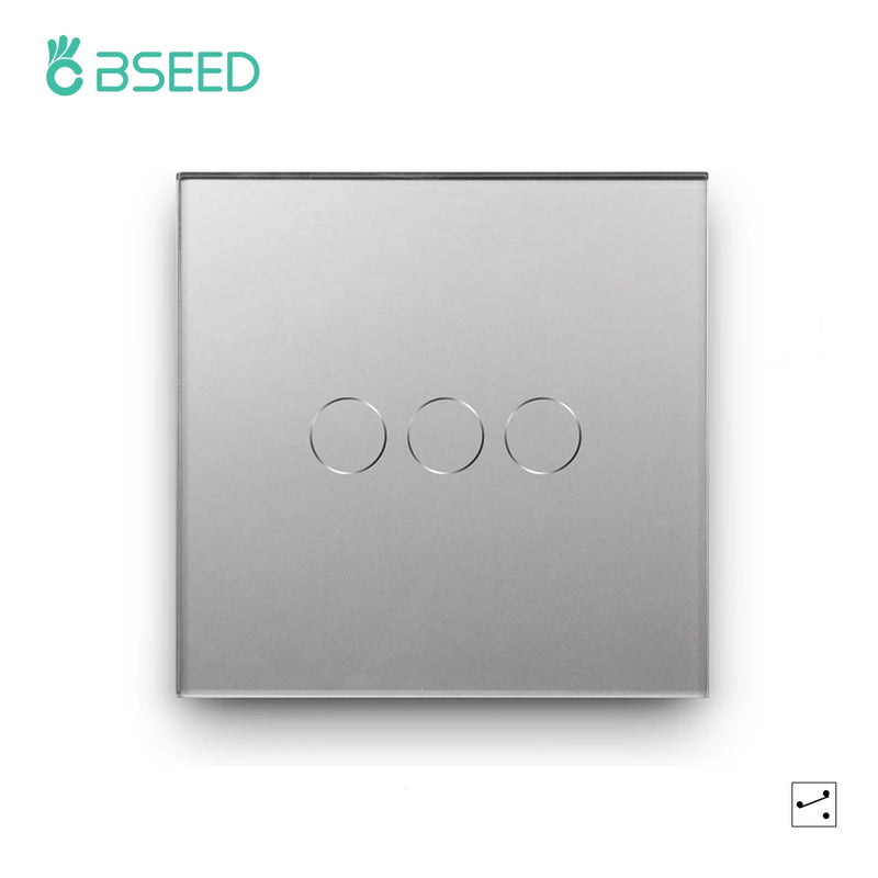 Bseed Wall Touch Light Switch 1/2/3Gang 2Way Light Switch With EU Socket USB Type-C Glass Panel Blue Backlight 240V for Stairs