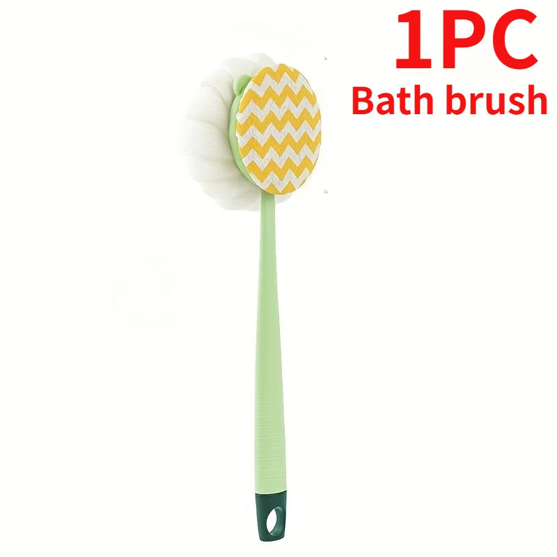 1PC Shower Body Brush with Bristles and Loofah,Back Scrubber with Curved Long Handle,for Skin Exfoliation in Bath.bathing gadget