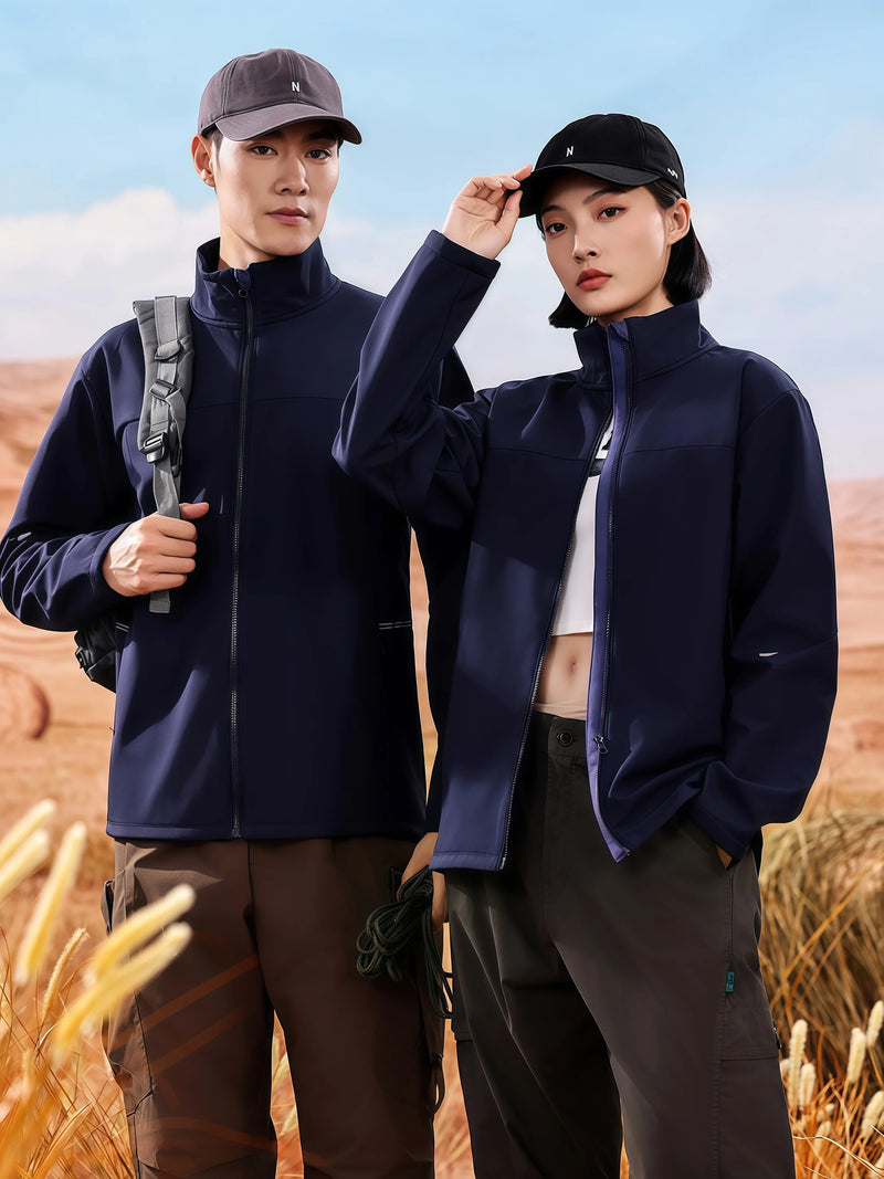 2026 New Autumn loose soft-shell business stand-up collar single-layer one-piece windbreaker for men and women waterproof