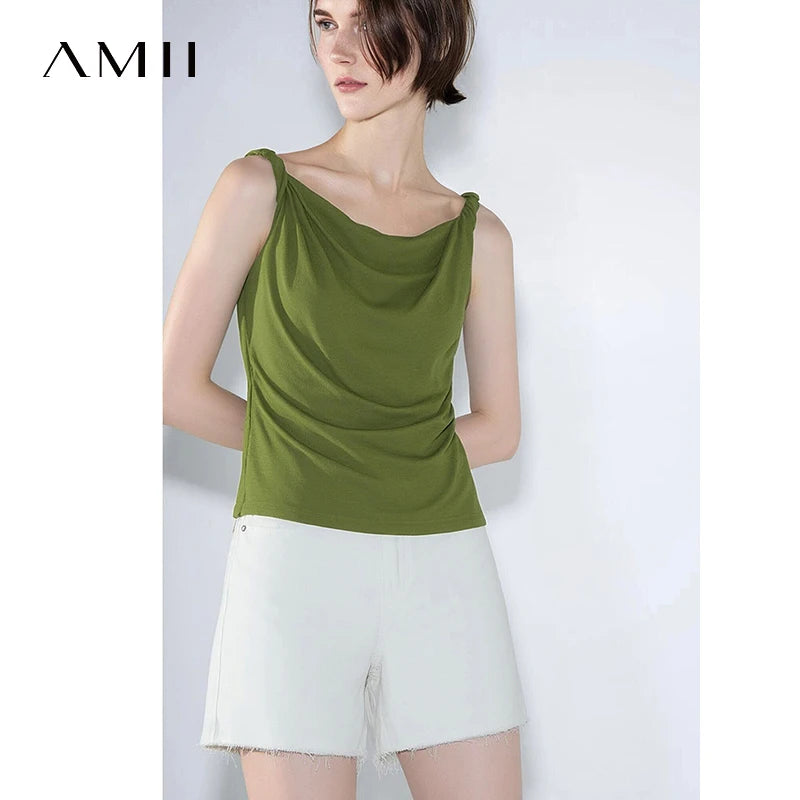 Amii Women's Camisole 2026 Summer New Twist Detail Cowl Neck Knit Tank Top Casual Sleeveless Layering Vest For Women 12622122