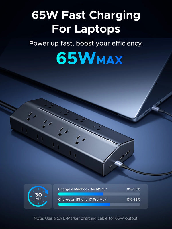 UGREEN 65W 20-in-1 GaN Power Strip UK/US Plug Fast Charger 16 AC Outlets with 1.5m Extension Cord  Charge Electrical Socket