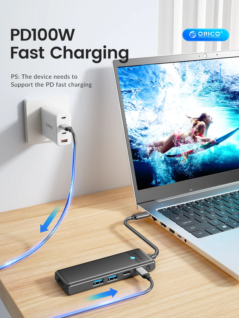 ORICO USB C HUB Type-C Docking Station to HDMI-com USB 3.0 Adapter 4K30Hz PD100W Card Read Splitter for MacBook iPad Pro Huawei